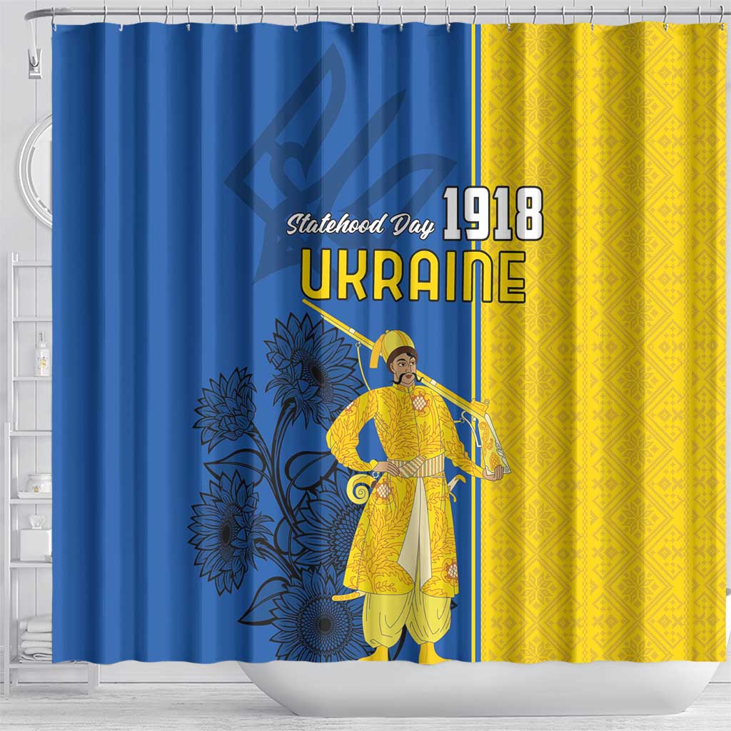 Ukraine Statehood Day 1918 Shower Curtain Coat Of Arms With Ukrainian Folk Pattern LT18
