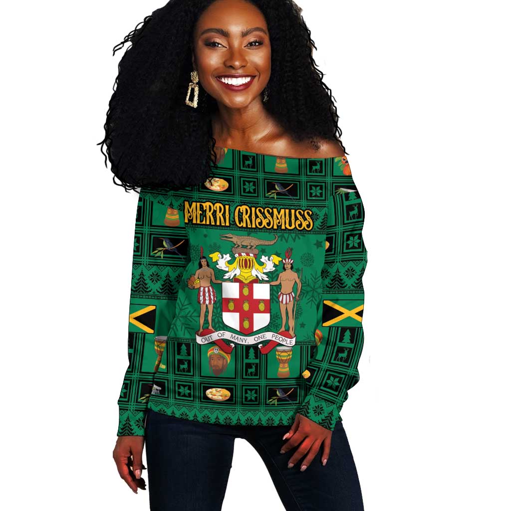 Personalized Afro-Jamaicans Merri Crissmuss Off Shoulder Sweater Coat Of Arms - Xmas LT18