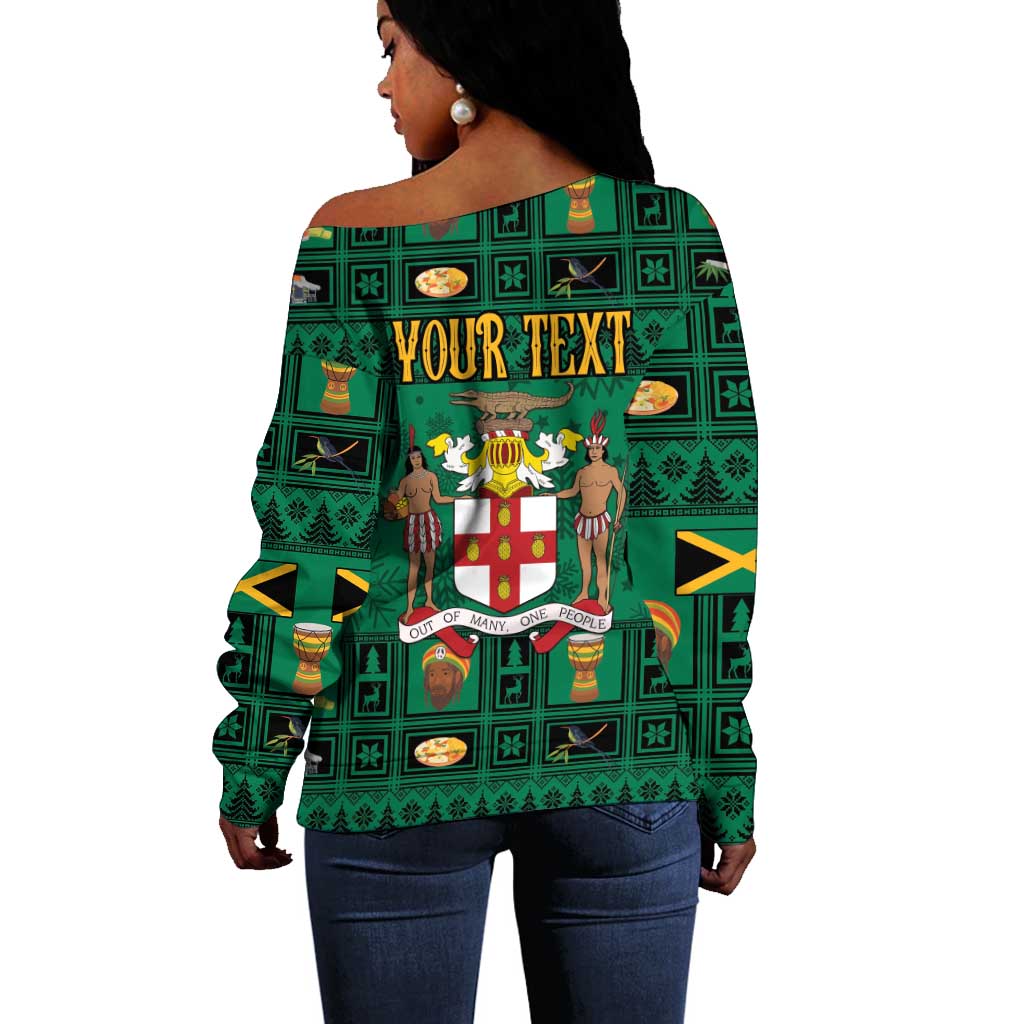 Personalized Afro-Jamaicans Merri Crissmuss Off Shoulder Sweater Coat Of Arms - Xmas LT18