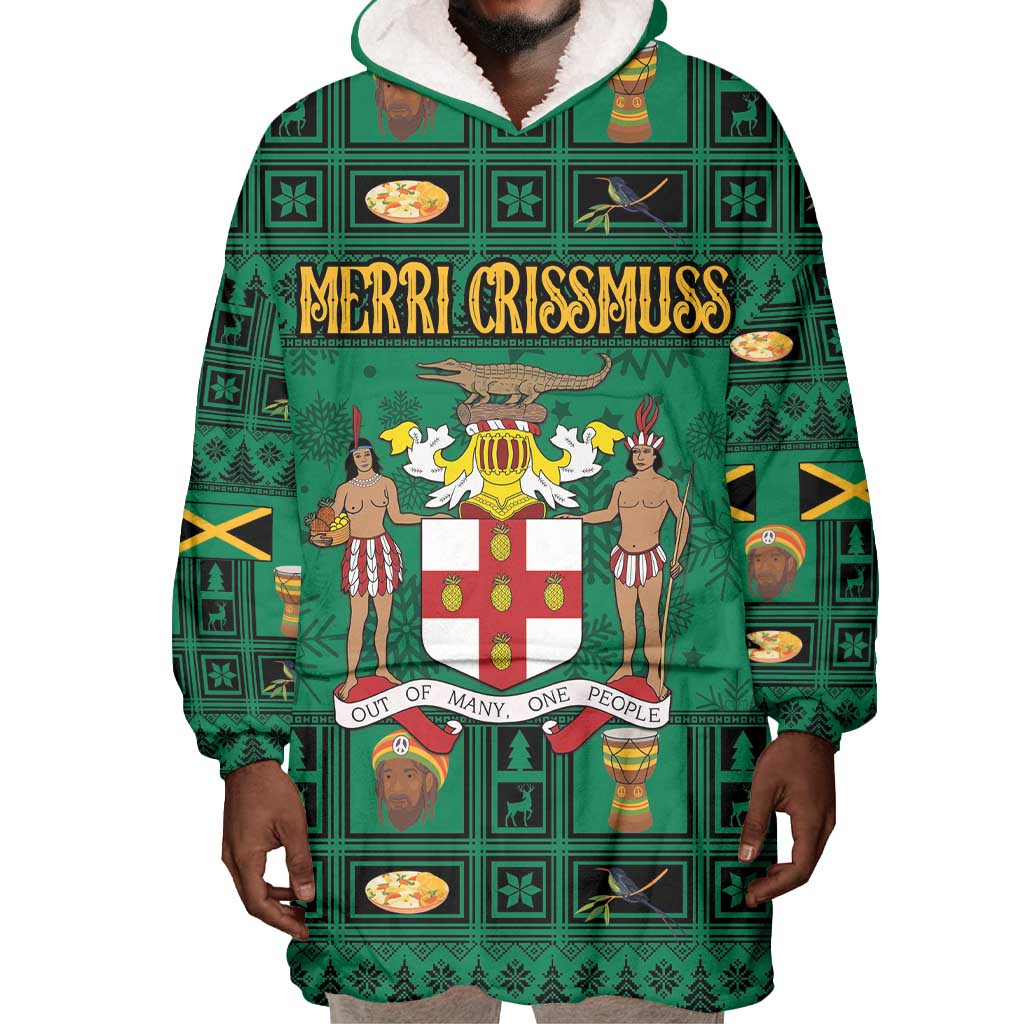 Personalized Afro-Jamaicans Merri Crissmuss Wearable Blanket Hoodie Coat Of Arms - Xmas LT18