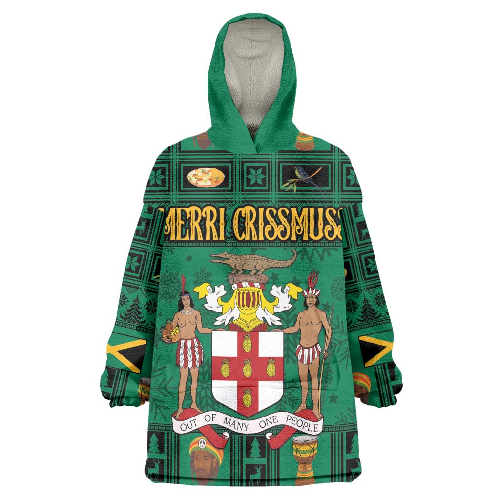 Personalized Afro-Jamaicans Merri Crissmuss Wearable Blanket Hoodie Coat Of Arms - Xmas LT18