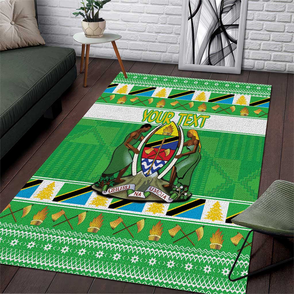 Personalized Afro Tanzania Christmas Area Rug Heri ya Krismasi With Coat Of Arms LT18