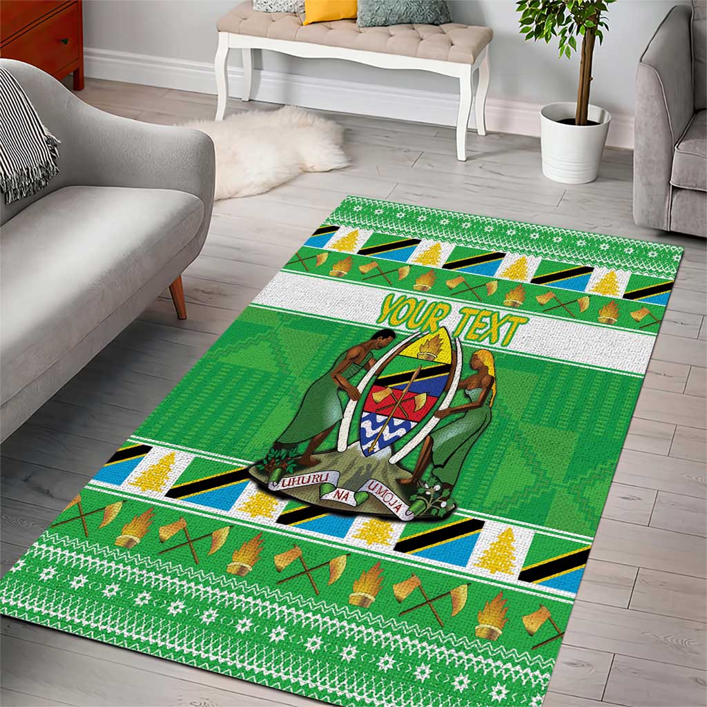 Personalized Afro Tanzania Christmas Area Rug Heri ya Krismasi With Coat Of Arms LT18