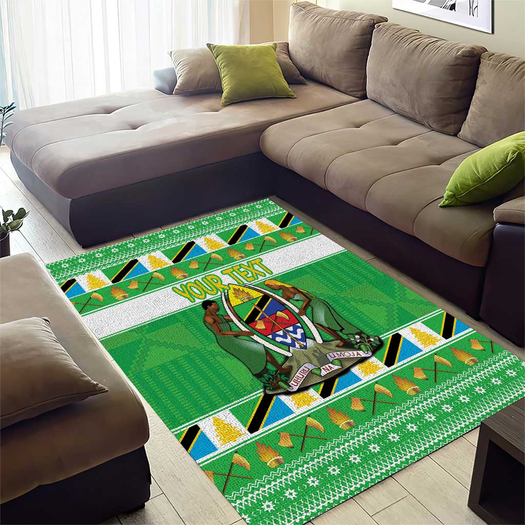 Personalized Afro Tanzania Christmas Area Rug Heri ya Krismasi With Coat Of Arms LT18