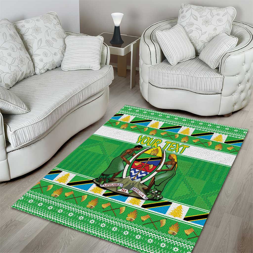 Personalized Afro Tanzania Christmas Area Rug Heri ya Krismasi With Coat Of Arms LT18