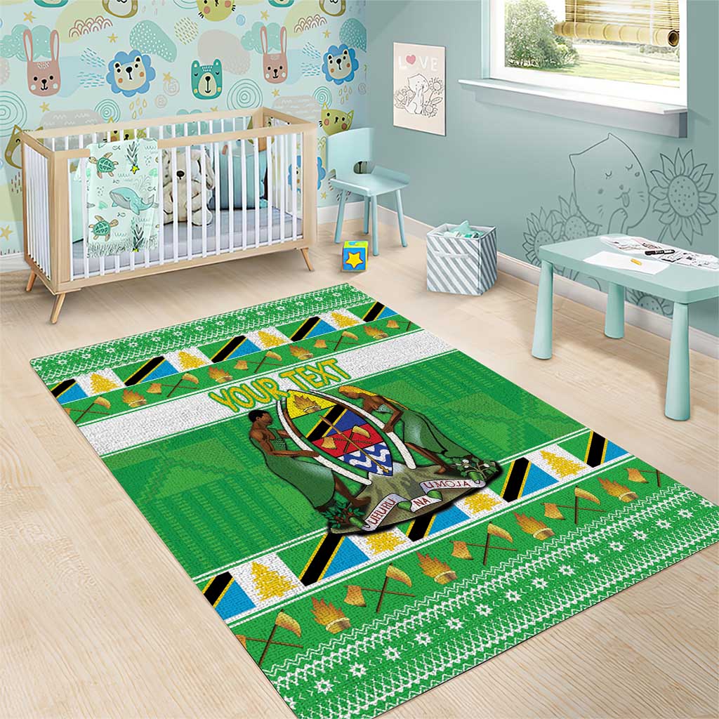 Personalized Afro Tanzania Christmas Area Rug Heri ya Krismasi With Coat Of Arms LT18