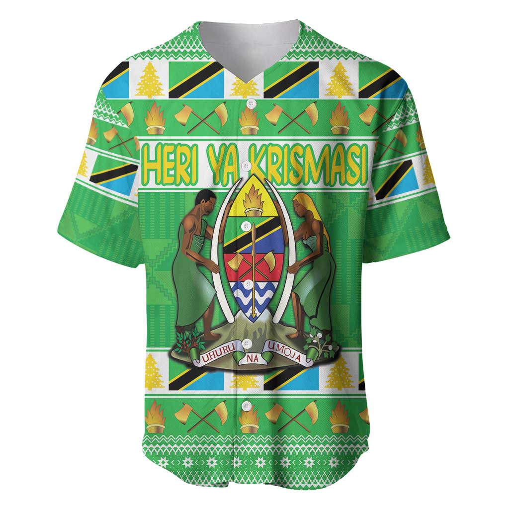 Personalized Afro Tanzania Christmas Baseball Jersey Heri ya Krismasi With Coat Of Arms LT18
