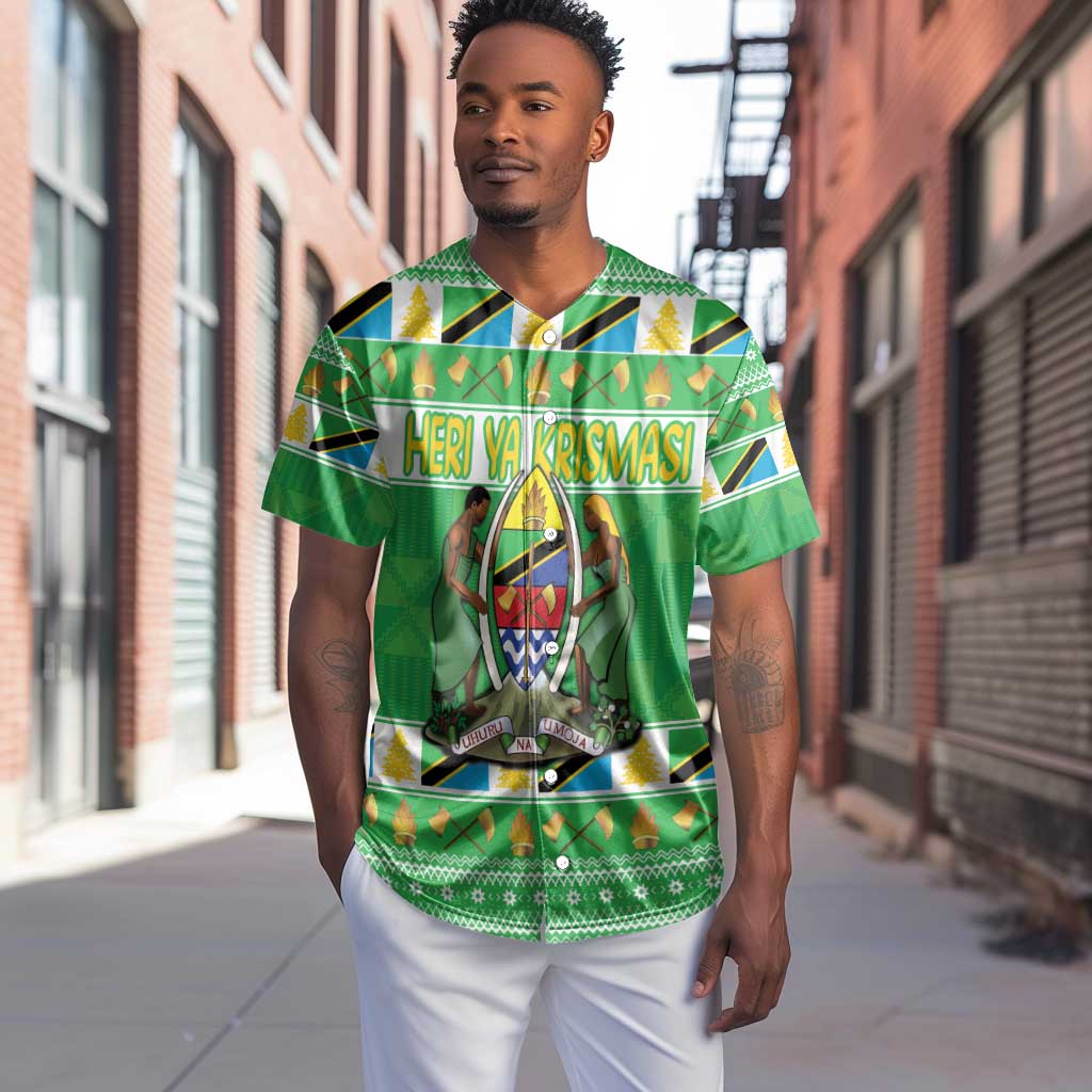 Personalized Afro Tanzania Christmas Baseball Jersey Heri ya Krismasi With Coat Of Arms LT18