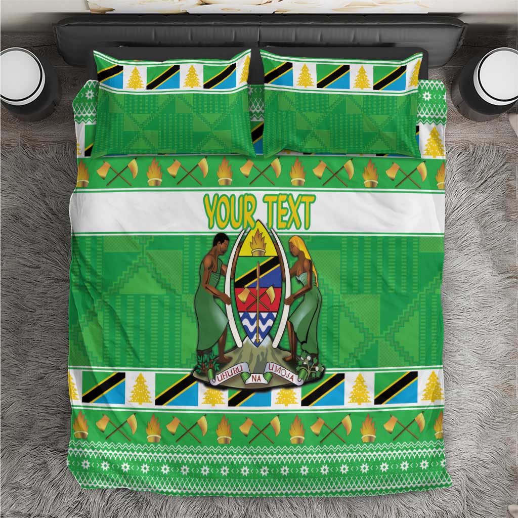Personalized Afro Tanzania Christmas Bedding Set Heri ya Krismasi With Coat Of Arms LT18