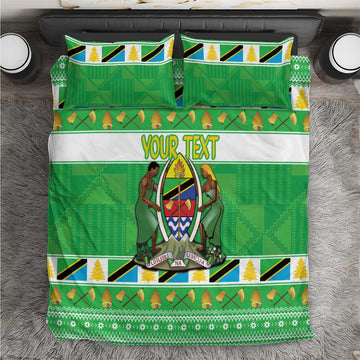 Personalized Afro Tanzania Christmas Bedding Set Heri ya Krismasi With Coat Of Arms LT18