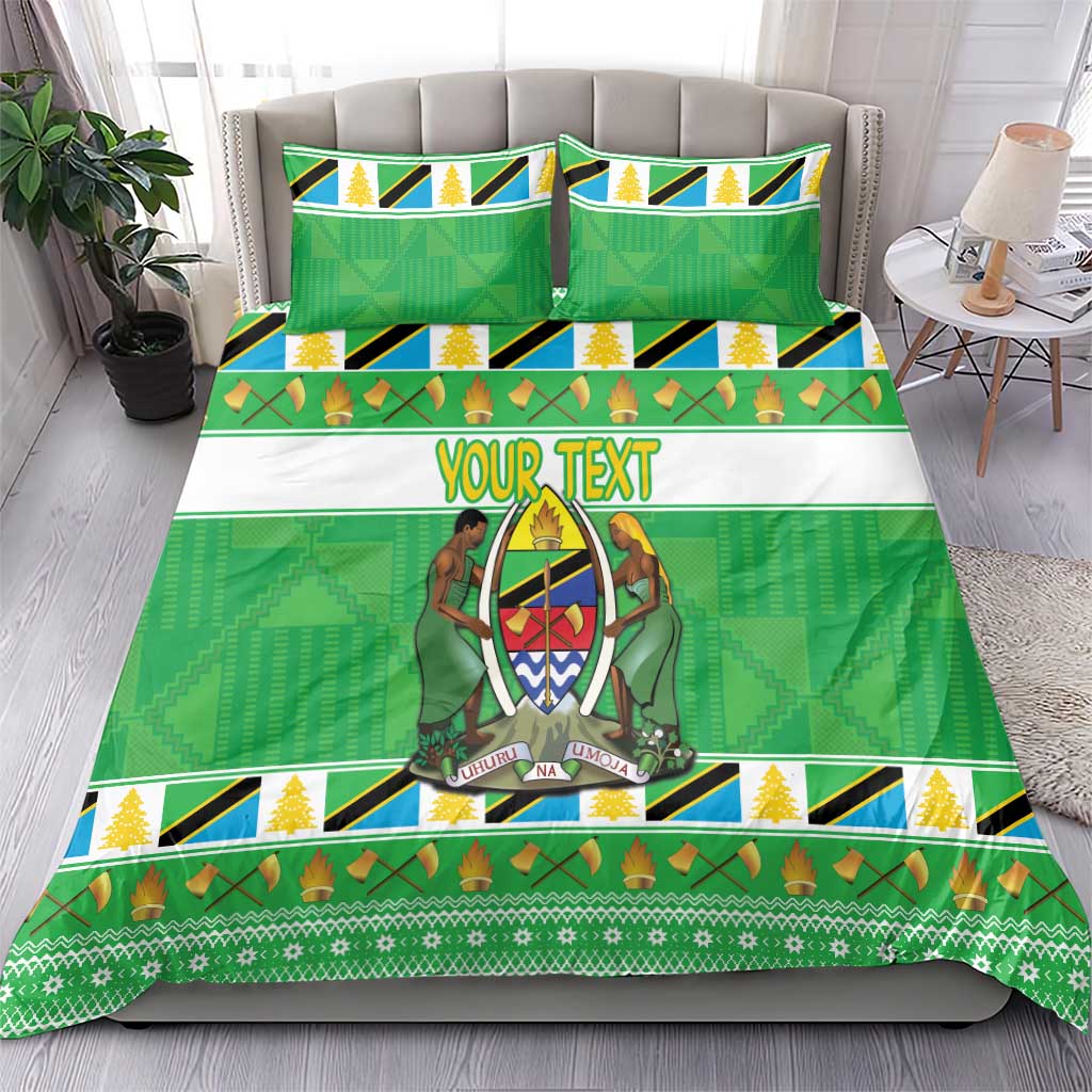 Personalized Afro Tanzania Christmas Bedding Set Heri ya Krismasi With Coat Of Arms LT18