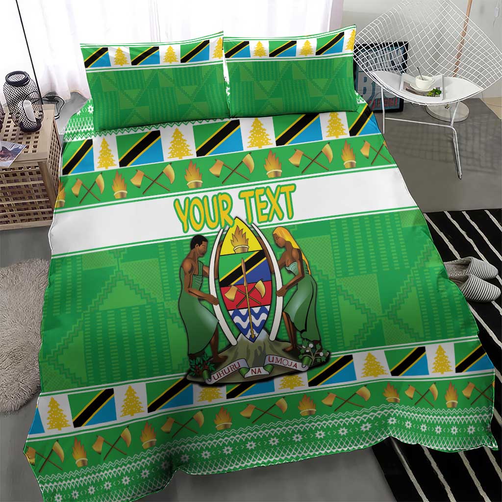 Personalized Afro Tanzania Christmas Bedding Set Heri ya Krismasi With Coat Of Arms LT18