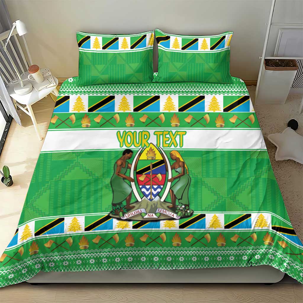 Personalized Afro Tanzania Christmas Bedding Set Heri ya Krismasi With Coat Of Arms LT18