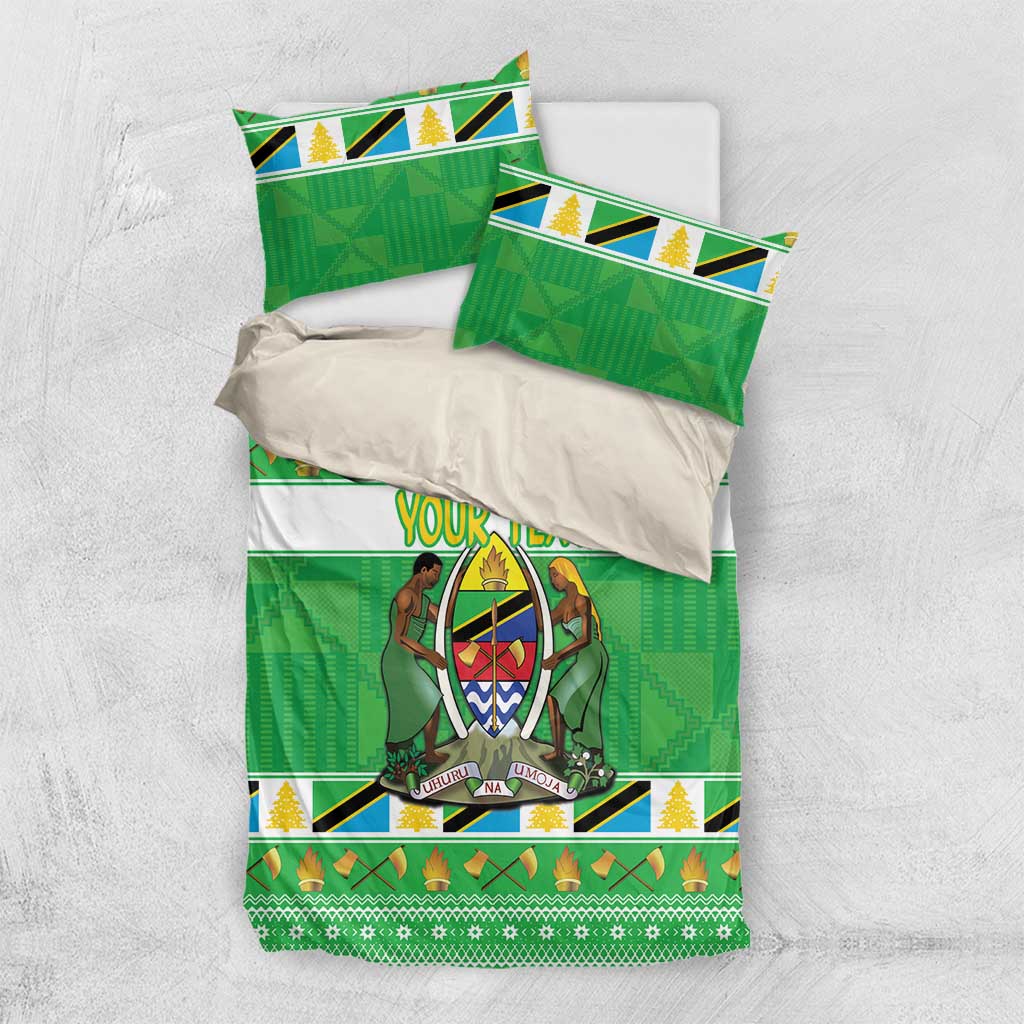 Personalized Afro Tanzania Christmas Bedding Set Heri ya Krismasi With Coat Of Arms LT18
