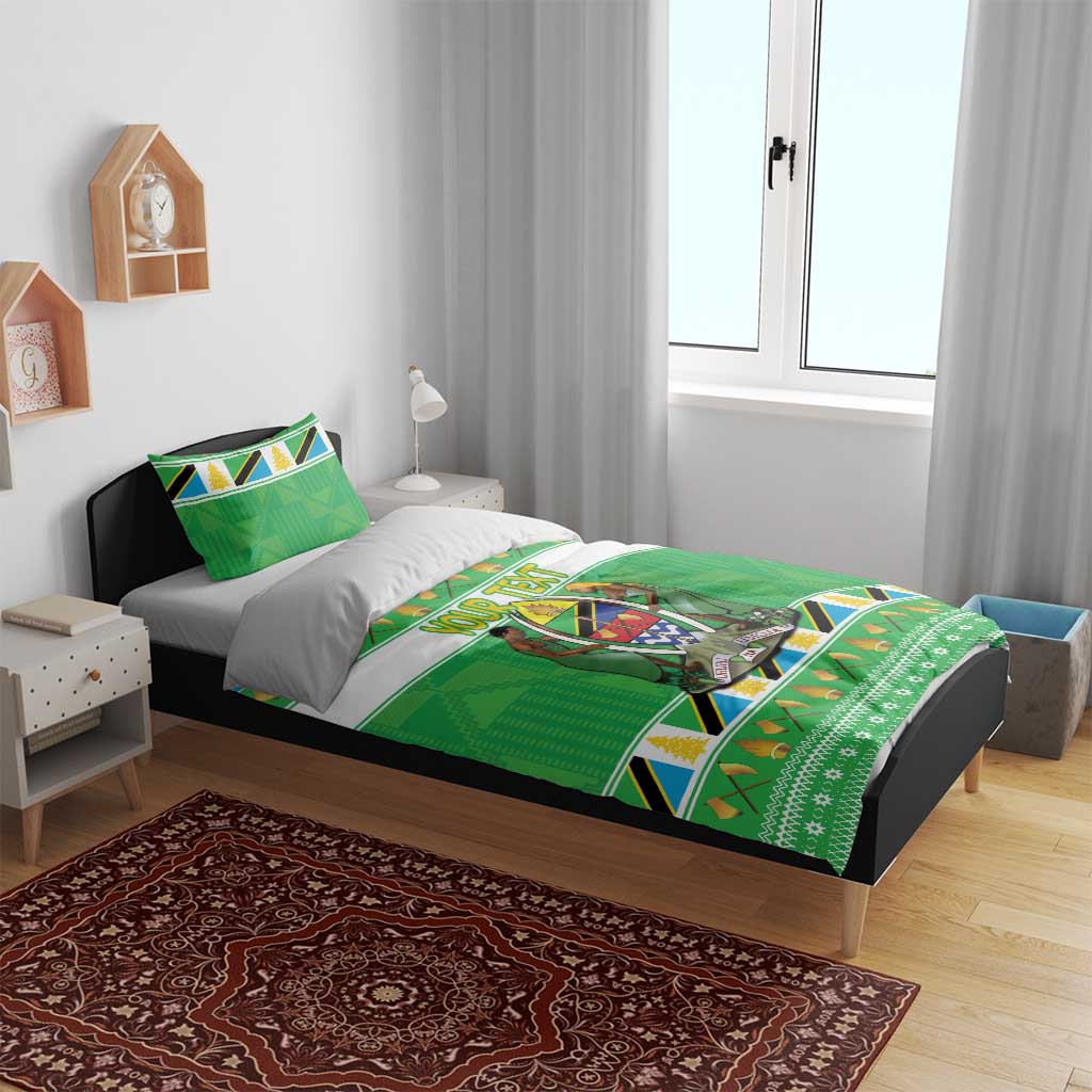 Personalized Afro Tanzania Christmas Bedding Set Heri ya Krismasi With Coat Of Arms LT18