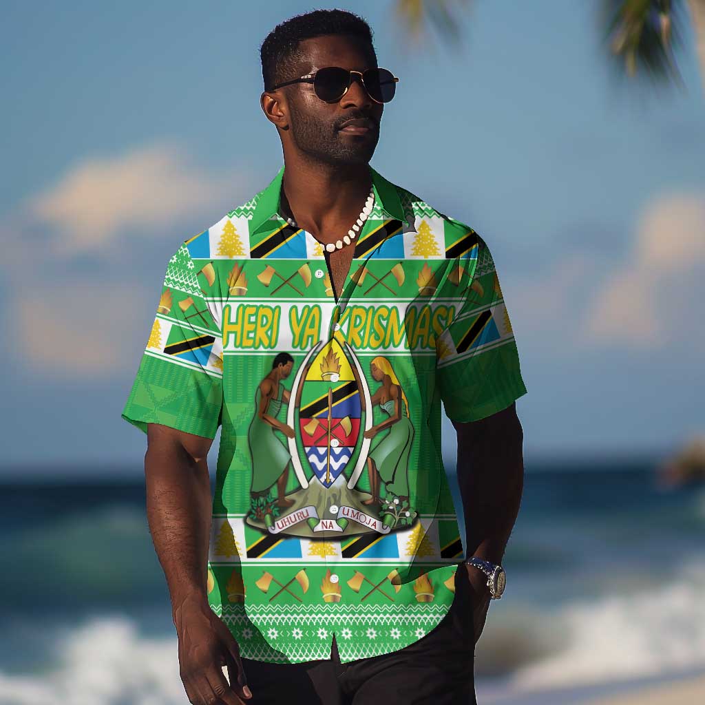 Personalized Afro Tanzania Christmas Hawaiian Shirt Heri ya Krismasi With Coat Of Arms LT18