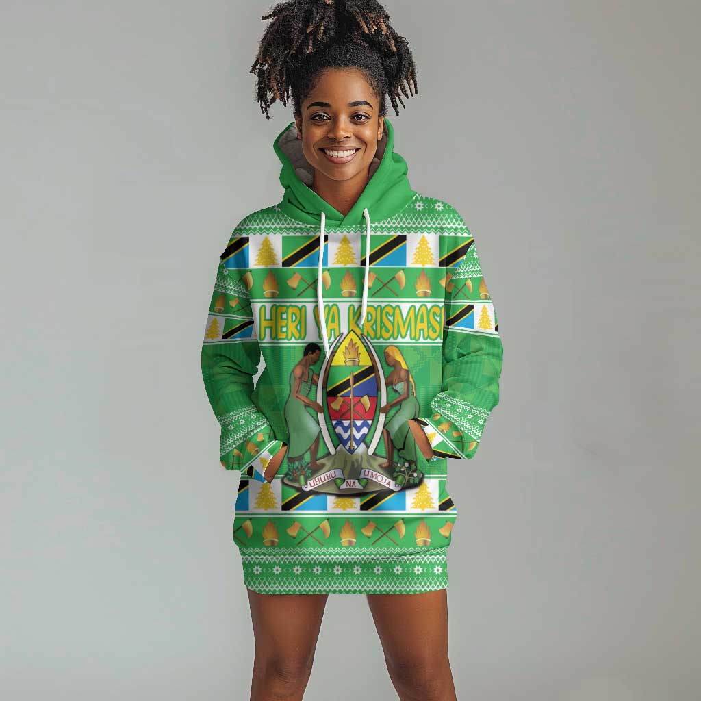Personalized Afro Tanzania Christmas Hoodie Dress Heri ya Krismasi With Coat Of Arms LT18