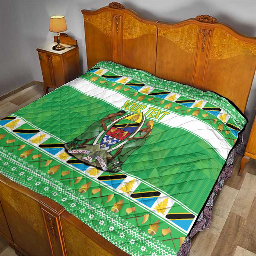 Personalized Afro Tanzania Christmas Quilt Heri ya Krismasi With Coat Of Arms LT18