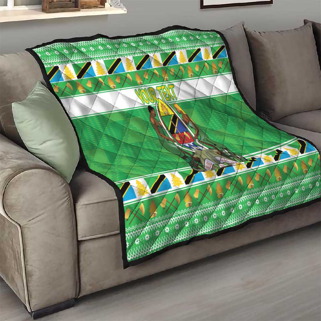 Personalized Afro Tanzania Christmas Quilt Heri ya Krismasi With Coat Of Arms LT18
