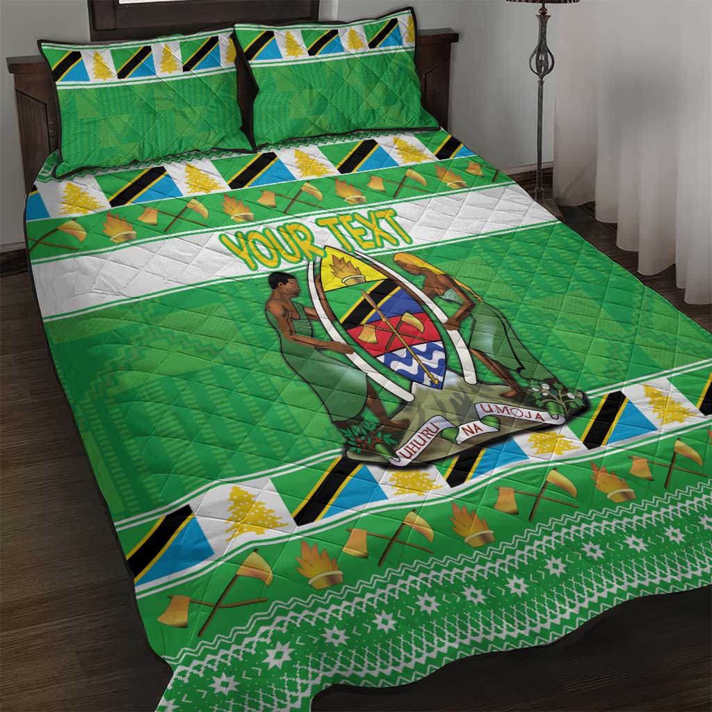 Personalized Afro Tanzania Christmas Quilt Bed Set Heri ya Krismasi With Coat Of Arms LT18