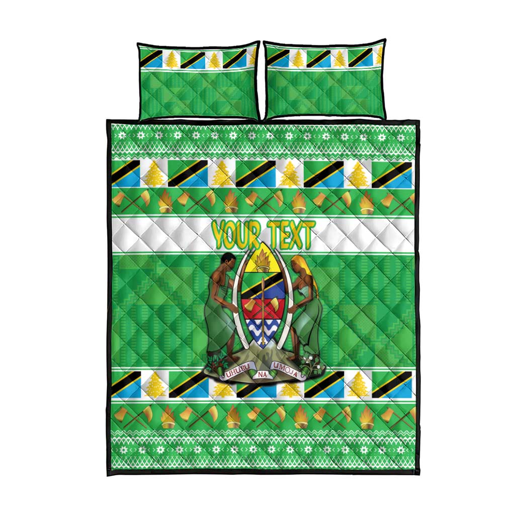 Personalized Afro Tanzania Christmas Quilt Bed Set Heri ya Krismasi With Coat Of Arms LT18