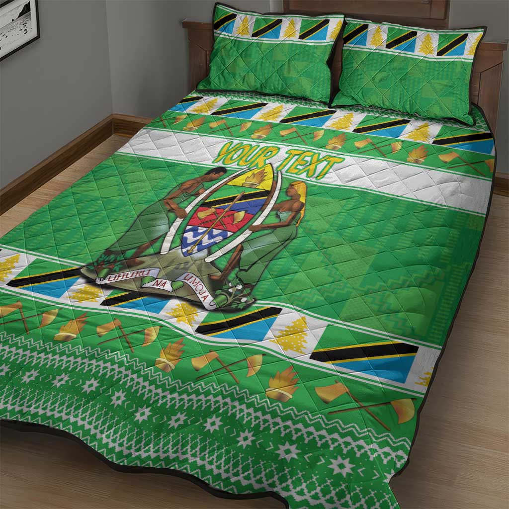 Personalized Afro Tanzania Christmas Quilt Bed Set Heri ya Krismasi With Coat Of Arms LT18