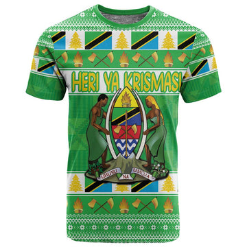 Personalized Afro Tanzania Christmas T shirt Heri ya Krismasi With Coat Of Arms LT18