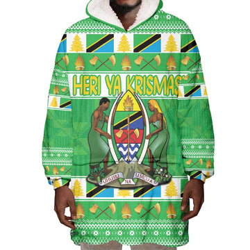 Personalized Afro Tanzania Christmas Wearable Blanket Hoodie Heri ya Krismasi With Coat Of Arms LT18