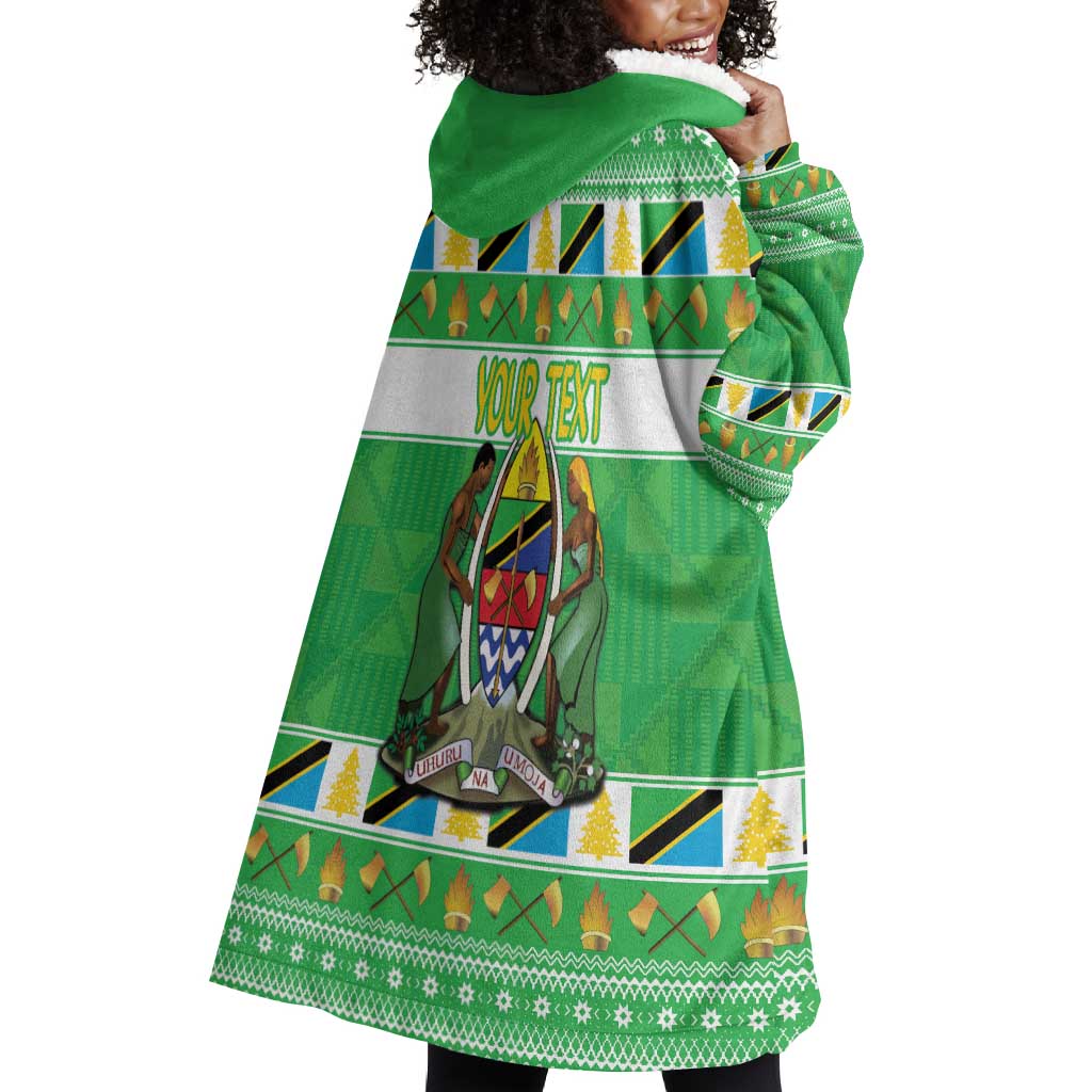 Personalized Afro Tanzania Christmas Wearable Blanket Hoodie Heri ya Krismasi With Coat Of Arms LT18