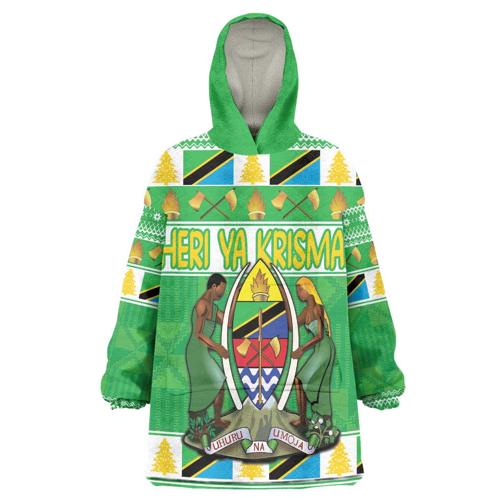 Personalized Afro Tanzania Christmas Wearable Blanket Hoodie Heri ya Krismasi With Coat Of Arms LT18