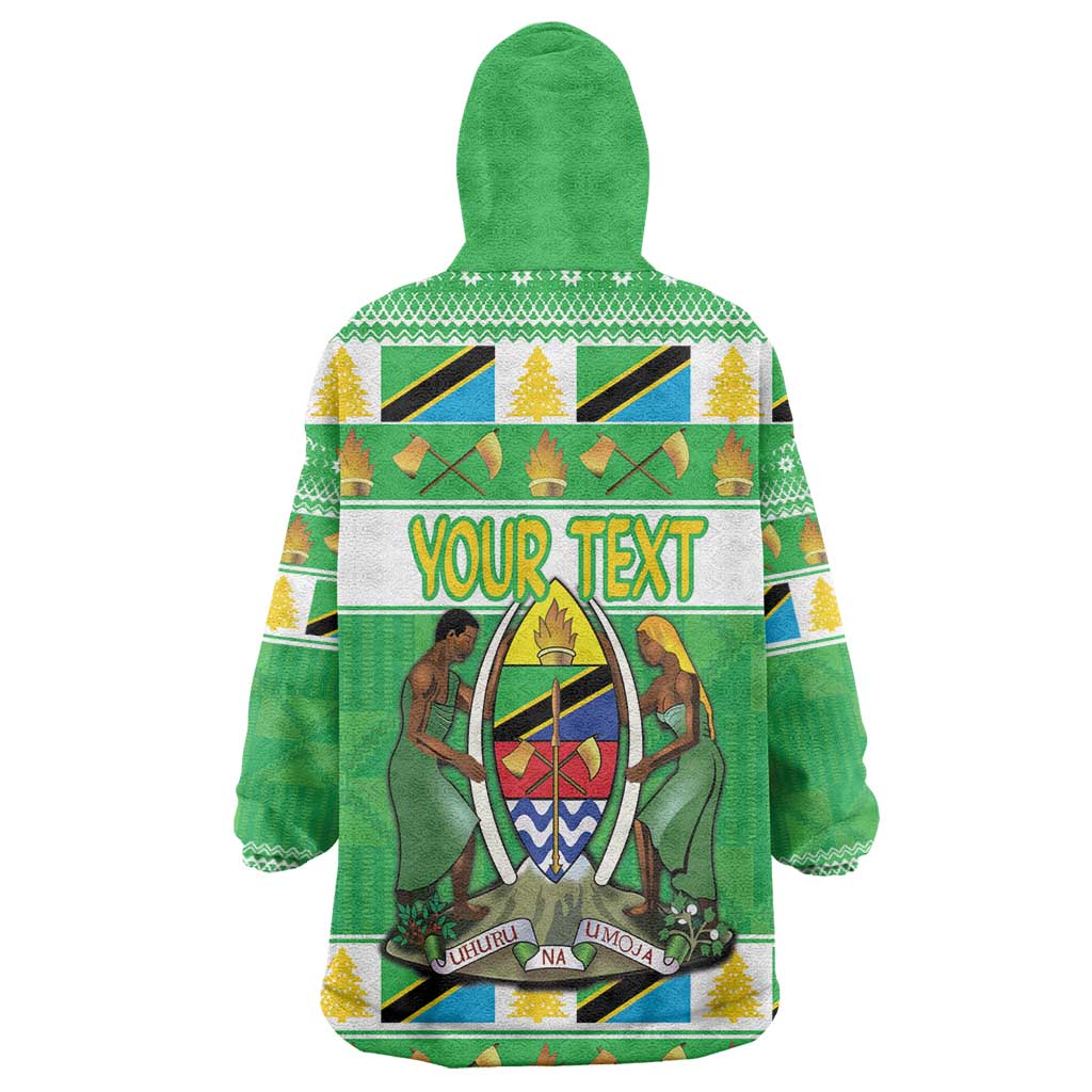 Personalized Afro Tanzania Christmas Wearable Blanket Hoodie Heri ya Krismasi With Coat Of Arms LT18