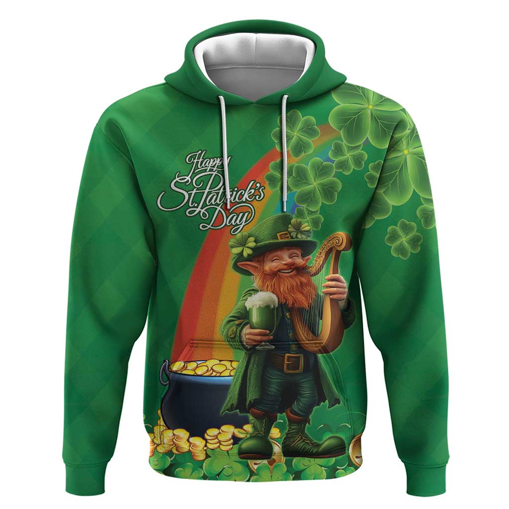 Happy Saint Patrick's Day Hoodie Cheerful Leprechaun Irish Harp LT18