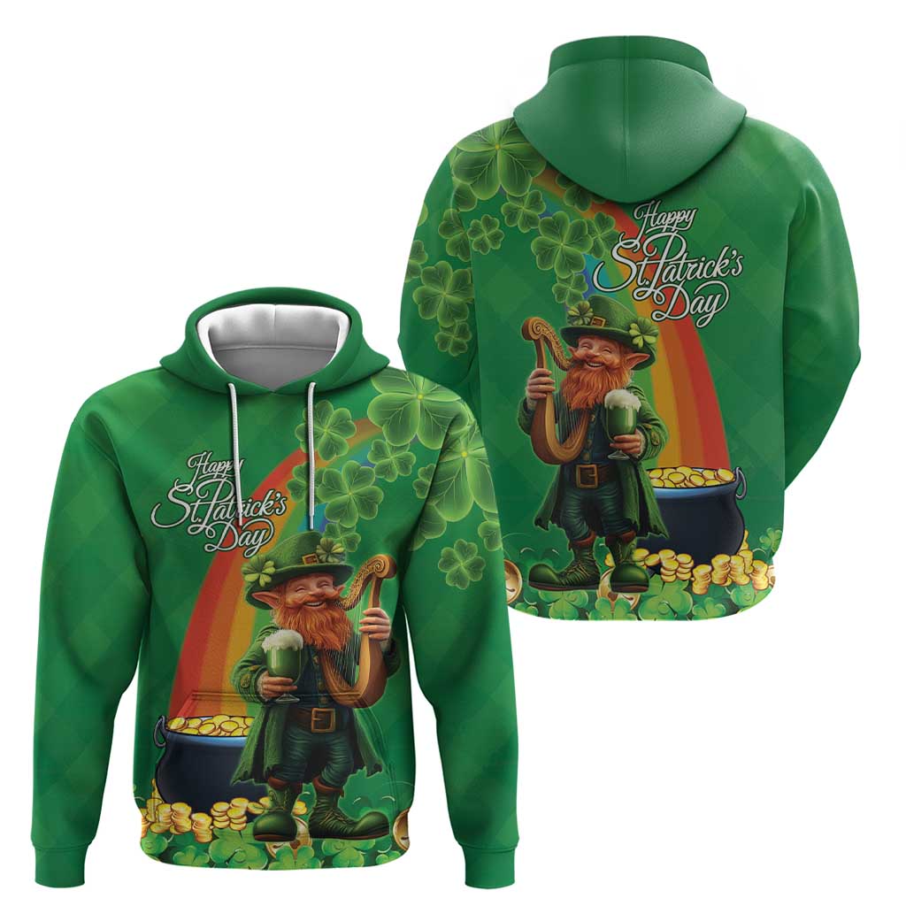 Happy Saint Patrick's Day Hoodie Cheerful Leprechaun Irish Harp LT18