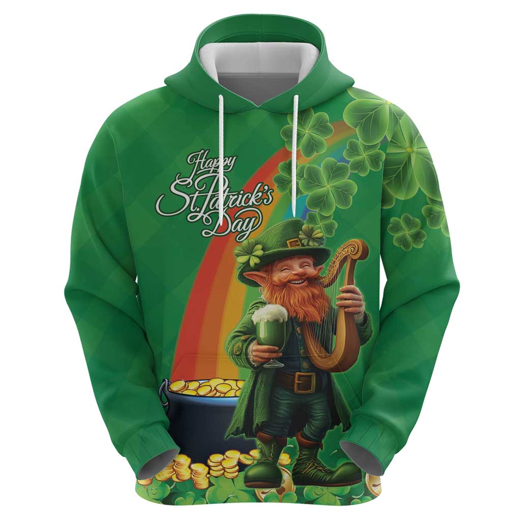 Happy Saint Patrick's Day Hoodie Cheerful Leprechaun Irish Harp LT18