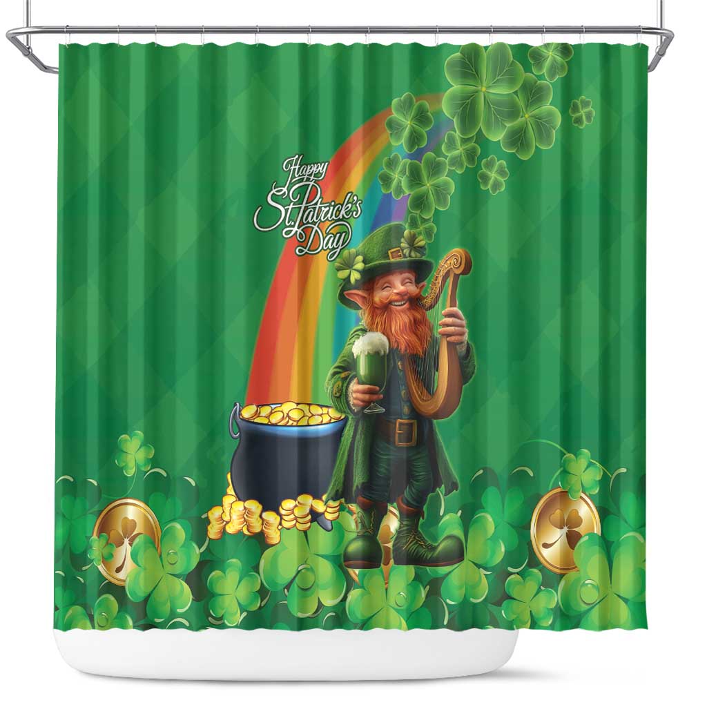 Happy Saint Patrick's Day Shower Curtain Cheerful Leprechaun Irish Harp LT18
