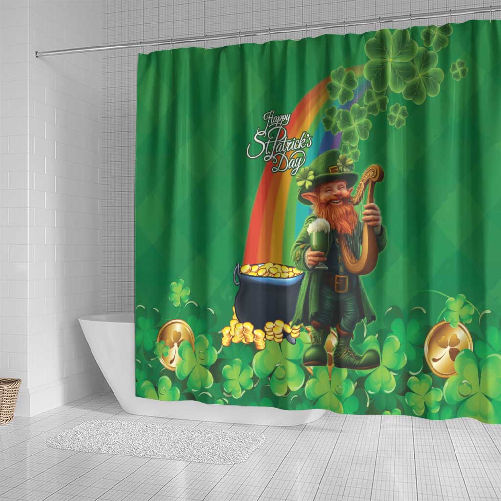Happy Saint Patrick's Day Shower Curtain Cheerful Leprechaun Irish Harp LT18