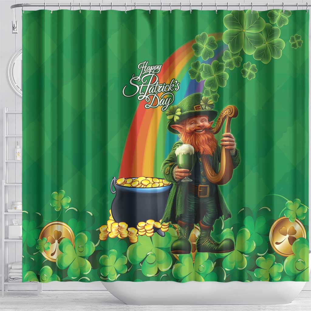 Happy Saint Patrick's Day Shower Curtain Cheerful Leprechaun Irish Harp LT18