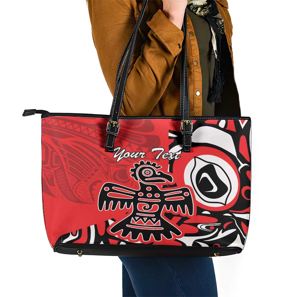 Personalized Canada Haida Eagle Leather Tote Bag Red Style LT18