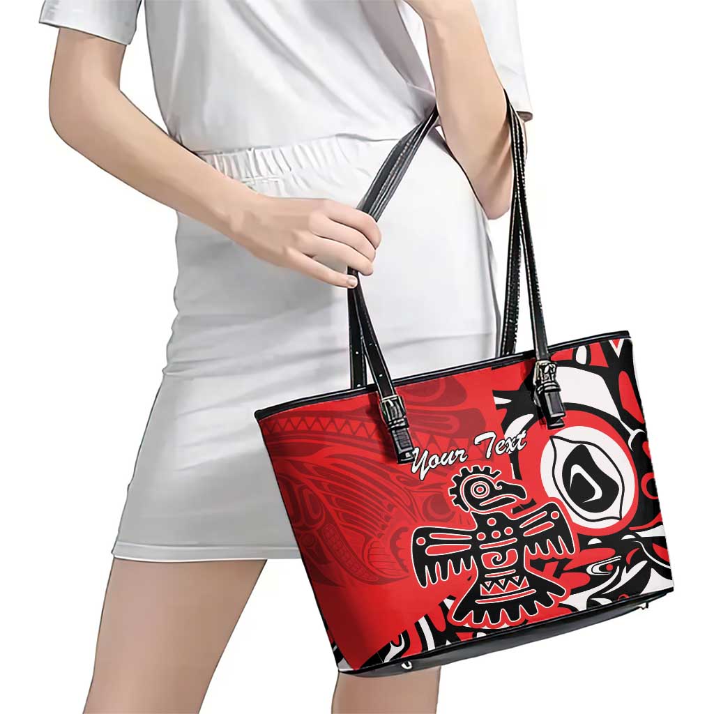 Personalized Canada Haida Eagle Leather Tote Bag Red Style LT18
