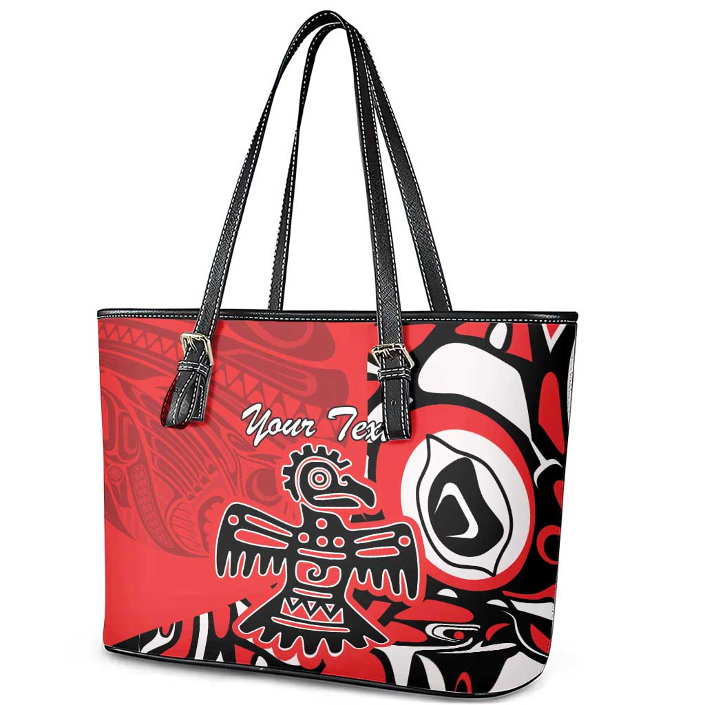 Personalized Canada Haida Eagle Leather Tote Bag Red Style LT18