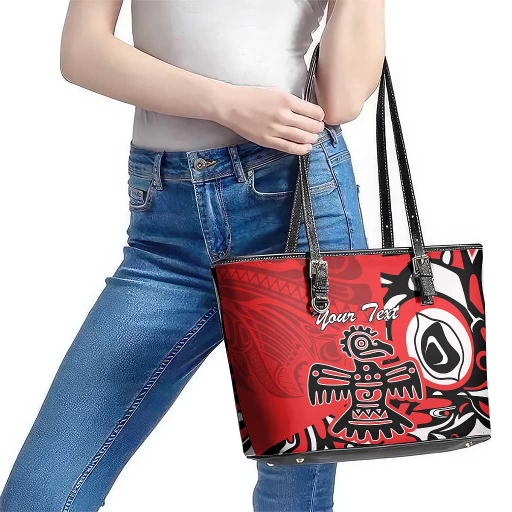 Personalized Canada Haida Eagle Leather Tote Bag Red Style LT18