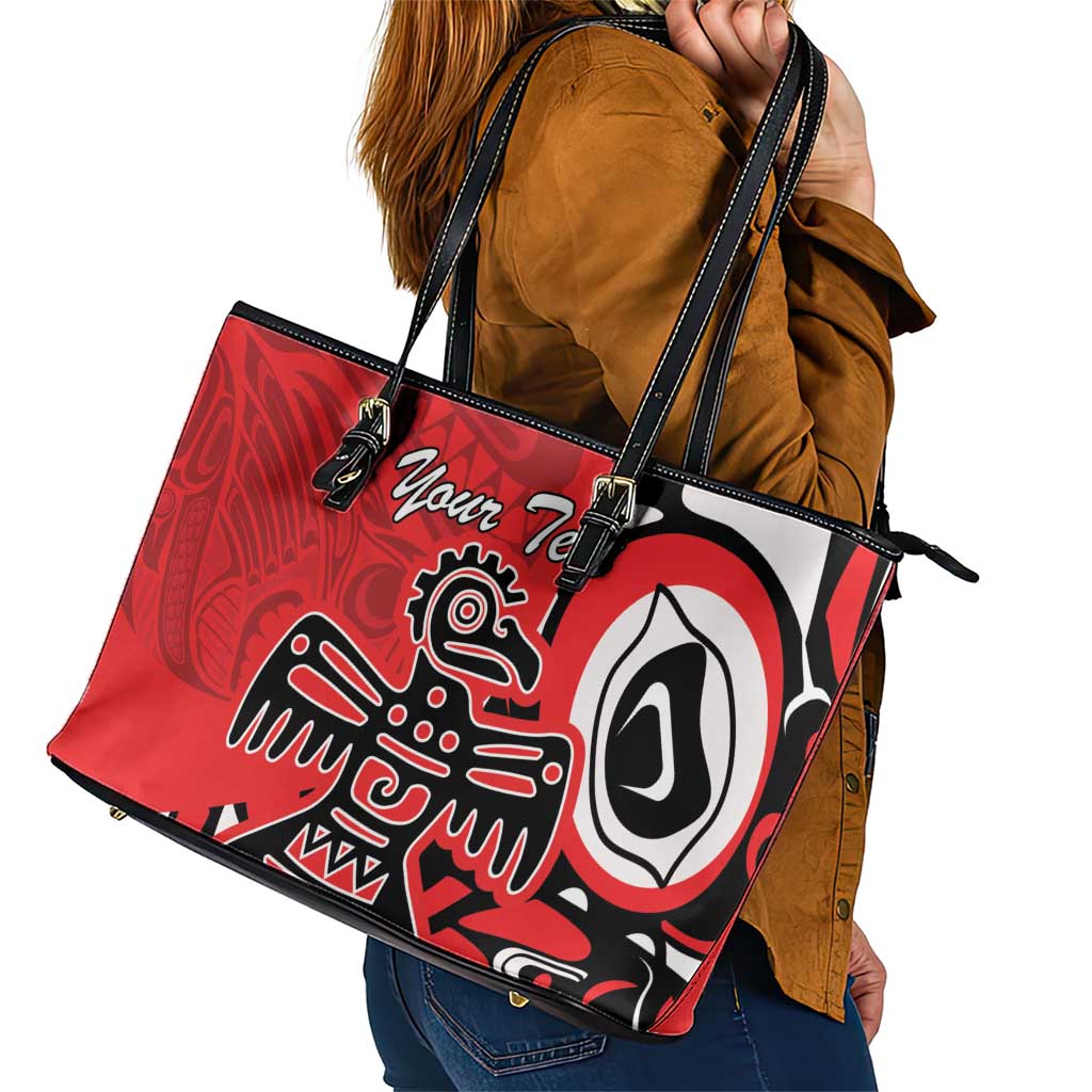 Personalized Canada Haida Eagle Leather Tote Bag Red Style LT18
