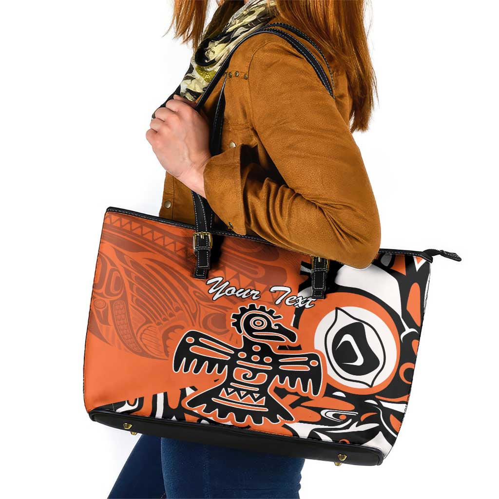 Personalized Canada Haida Eagle Leather Tote Bag Orange Style LT18