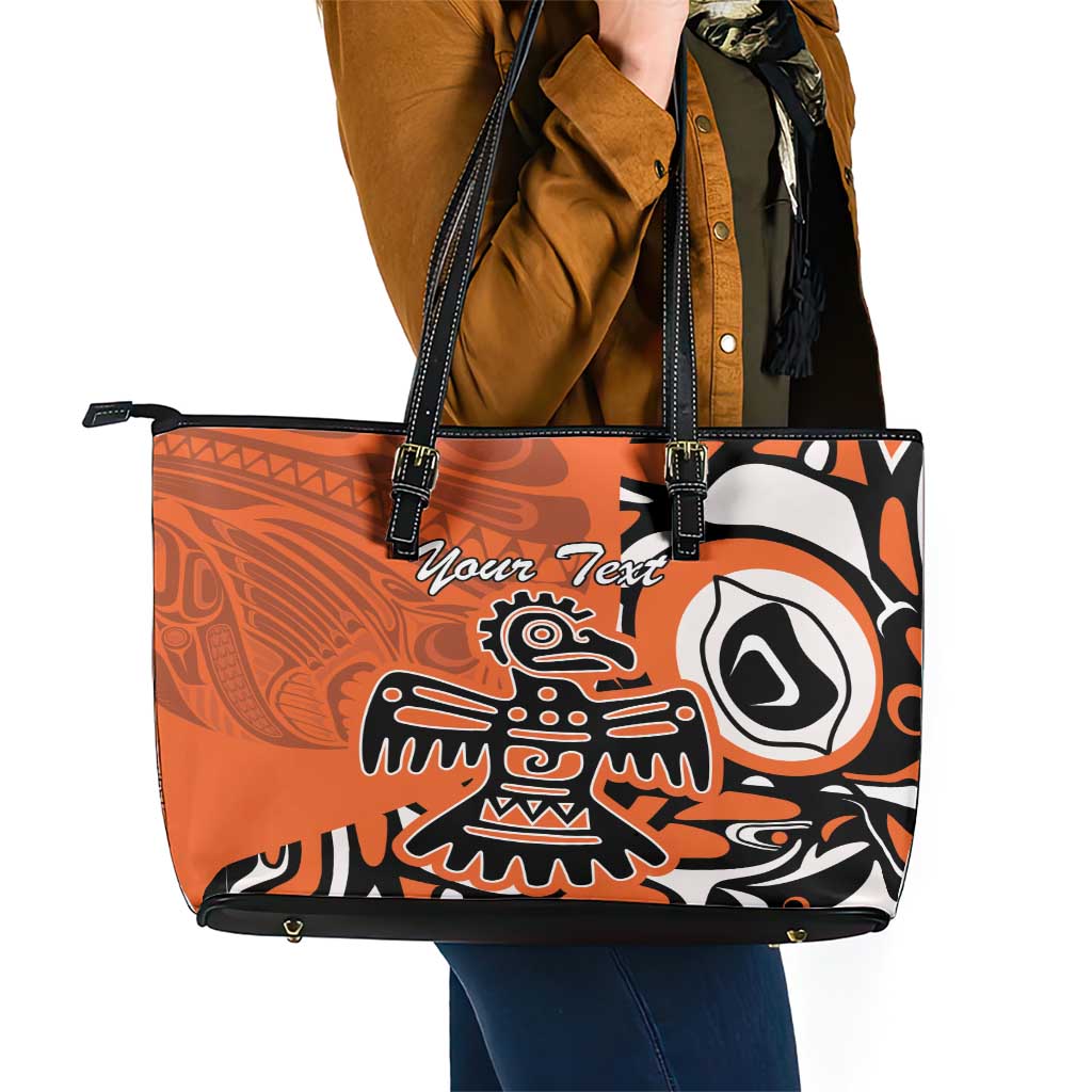 Personalized Canada Haida Eagle Leather Tote Bag Orange Style LT18