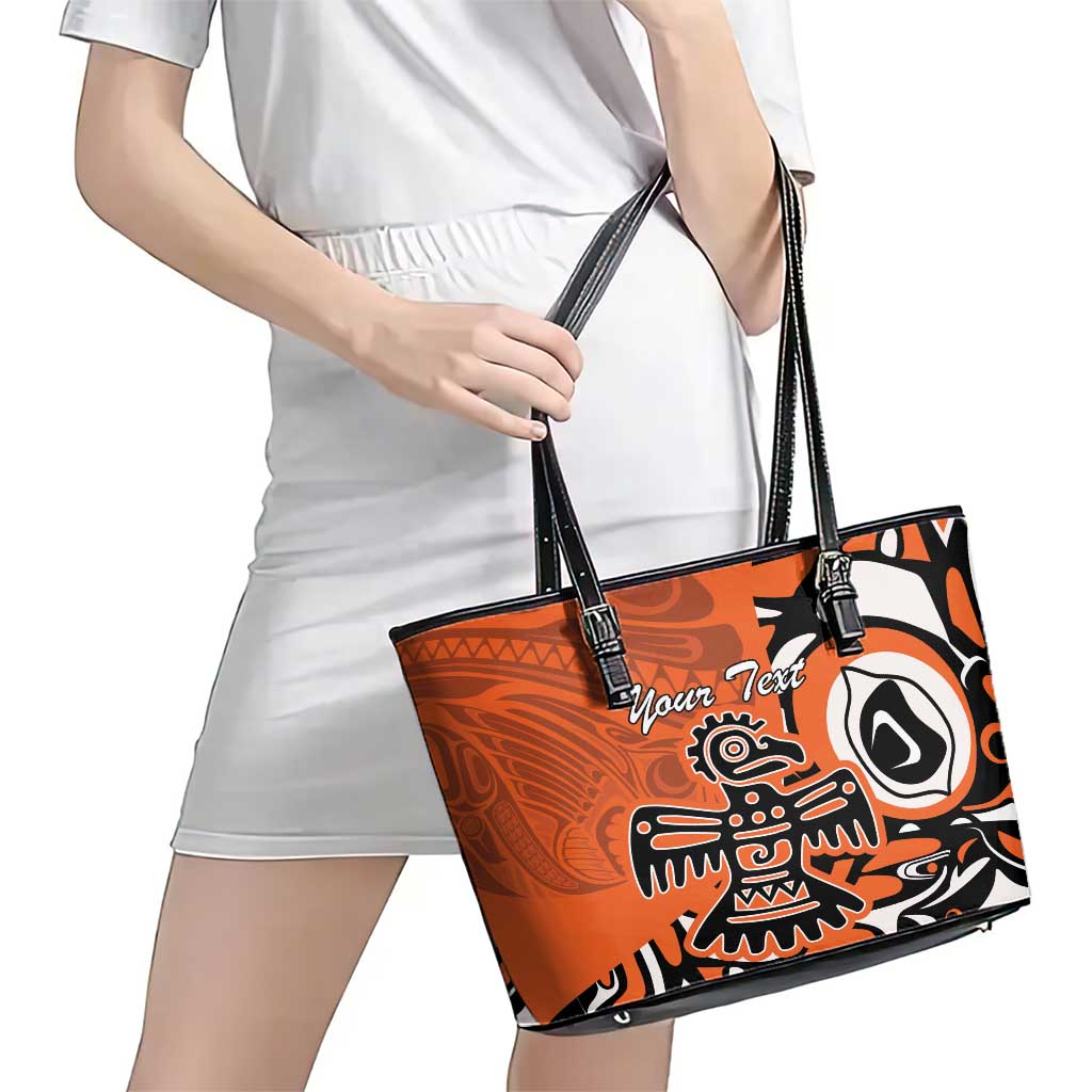 Personalized Canada Haida Eagle Leather Tote Bag Orange Style LT18