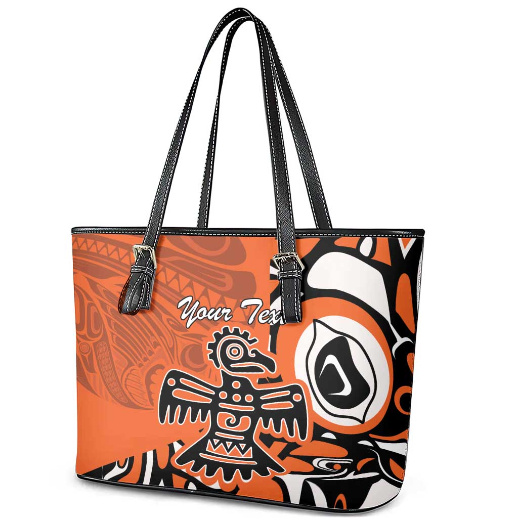 Personalized Canada Haida Eagle Leather Tote Bag Orange Style LT18