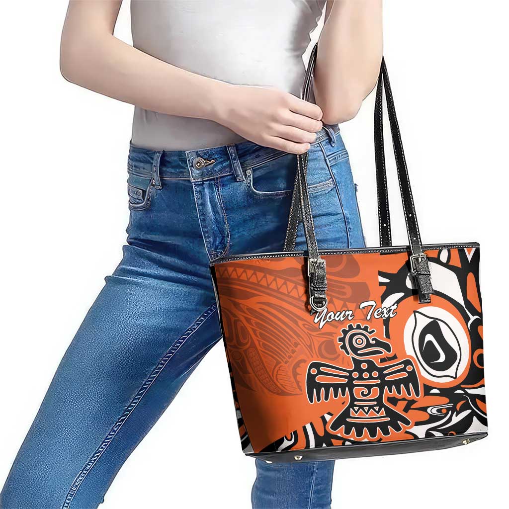 Personalized Canada Haida Eagle Leather Tote Bag Orange Style LT18
