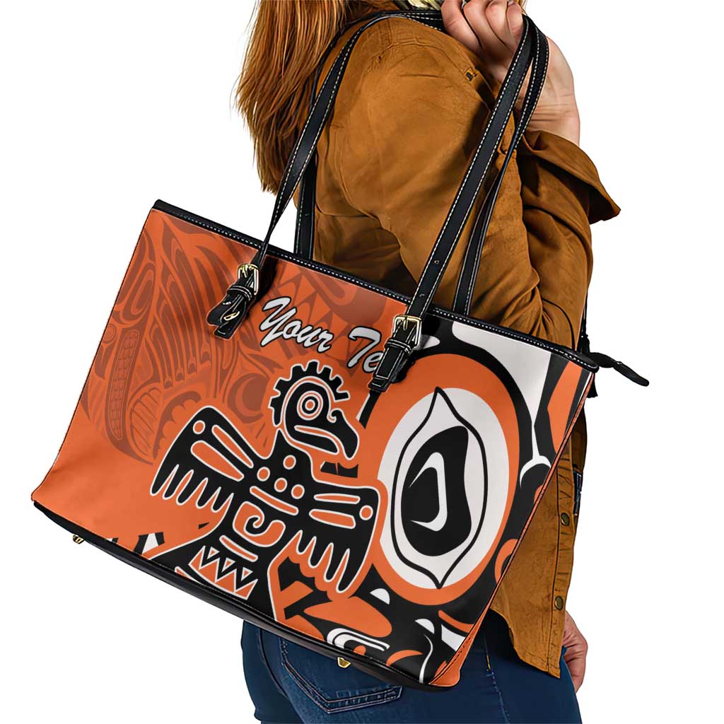 Personalized Canada Haida Eagle Leather Tote Bag Orange Style LT18