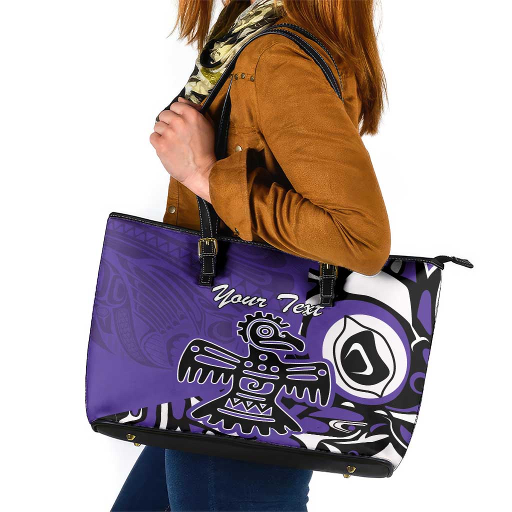 Personalized Canada Haida Eagle Leather Tote Bag Purple Style LT18