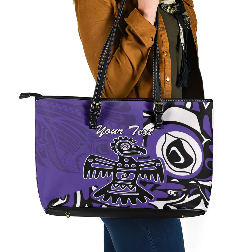 Personalized Canada Haida Eagle Leather Tote Bag Purple Style LT18